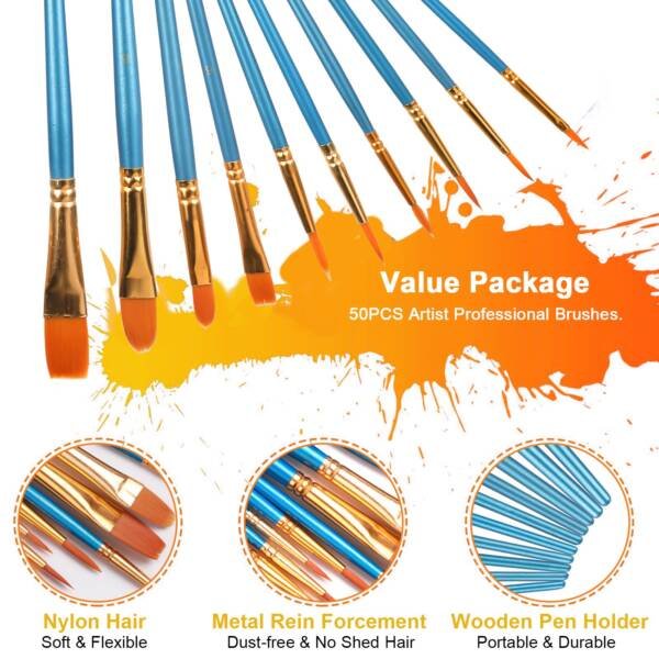 Acrylic Paint Brush Set, TSV 50 Pcs Miniature Detail Painting Brushes - Image 2